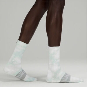 LULULEMON Blue White Grey Logo Tie Dye Cotton Yarn Crew Tall Tube Socks Unisex